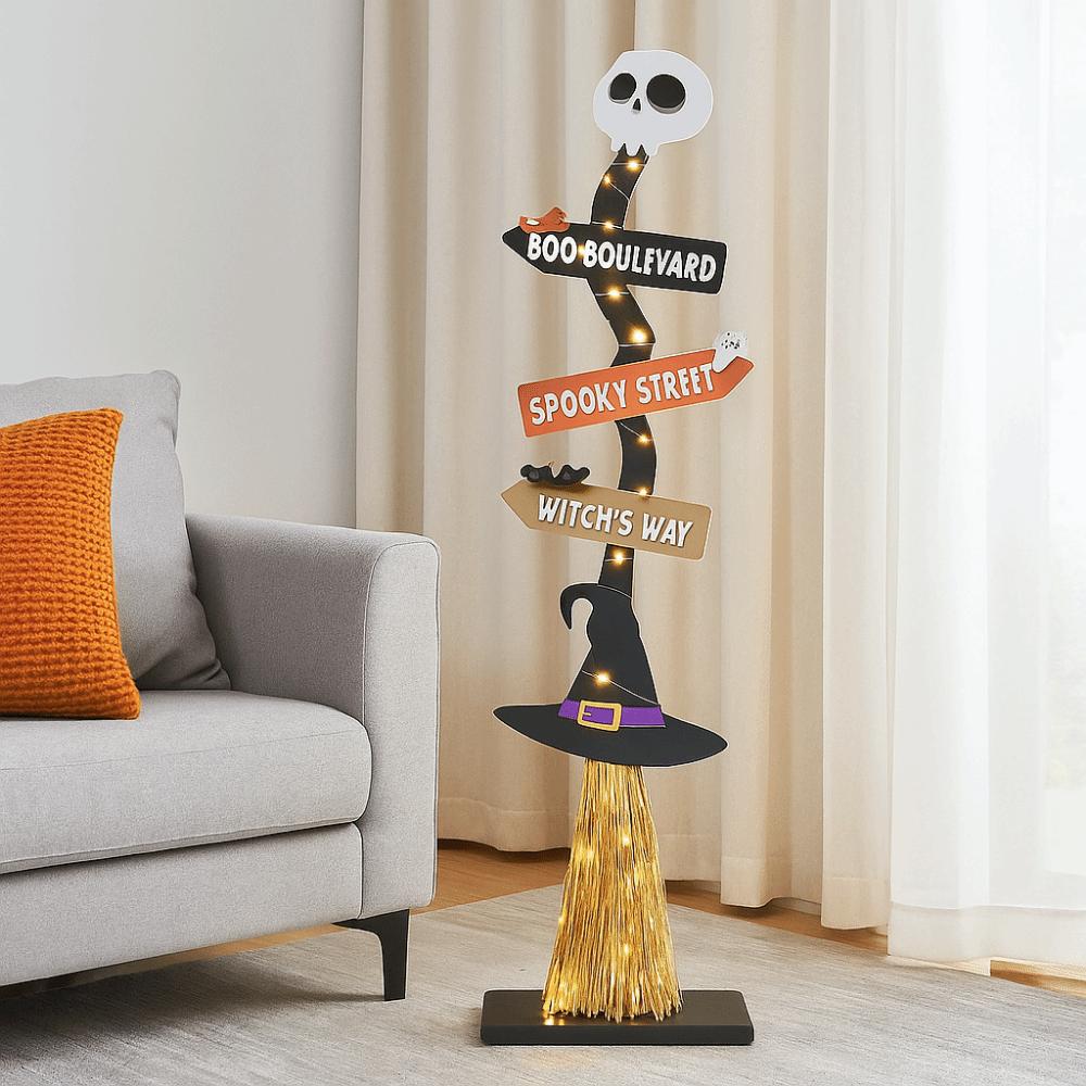 Spooky Design Wooden Witch Broom Ghost Sign Halloween Broomstick Ornament  Fireplace