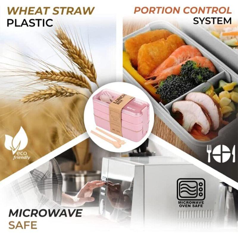 Cutie de prânz cu 3 straturi Linguriță Furculiță Veselă Set cutie Bento pentru depozitarea alimentelor Cuptor cu microunde