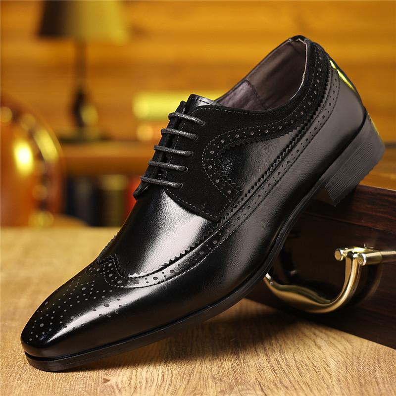Retro Designer New Men's Pointed Patchwork Brogues Oxford Shoes Male Wedding Dress Homecoming Formal Wedding Footwear