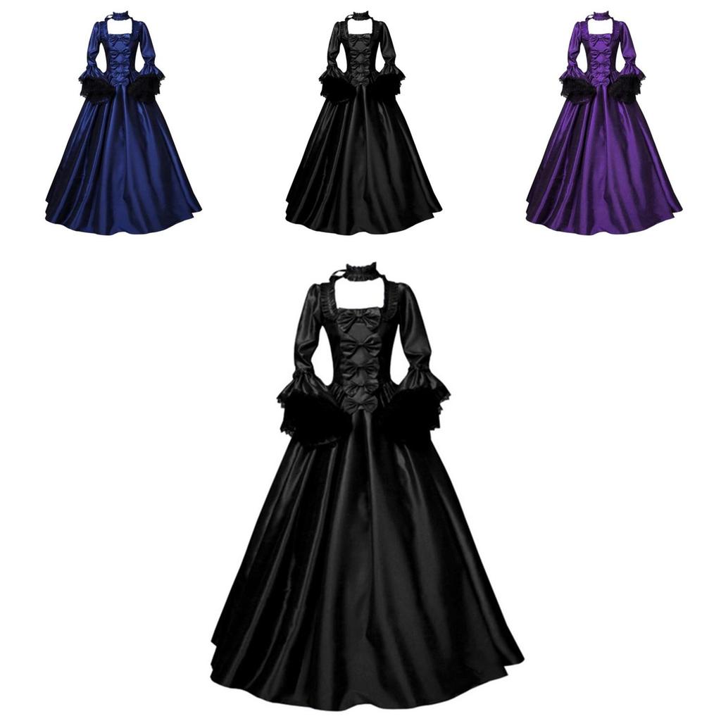 Elegant 2020wish Medieval Lace Patchwork Bell Sleeve Long Dress For Vintage Style