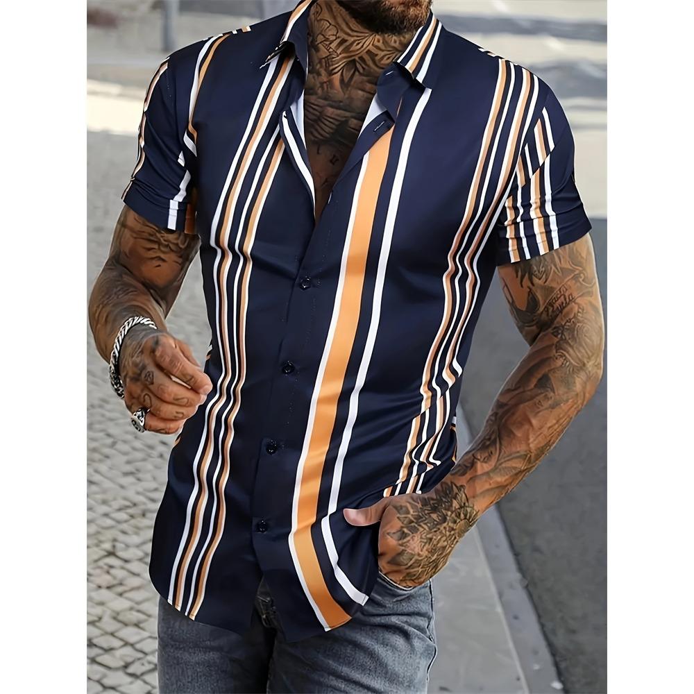 Summer Stripe Color Block 3D Printed Casual Office Shirt Mens Womens Casual Fashion Vintage Short Sleeve Shirt Mens Tops Shirt