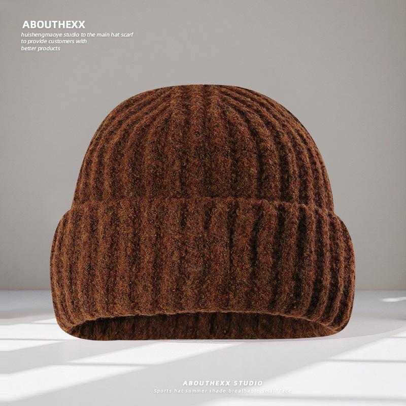 

Woolen Hat for Women Solid Color Simple Knitted Hat Student Couple Face Showing Small Pullover Hat Men s Outdoor Melon Skin Hat M（56-58cm）