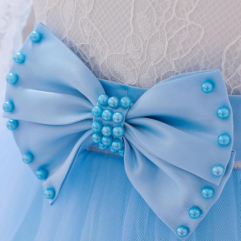 Vestidos para meninas, vestidos de festa e casamento para meninas recém-nascidas, manga comprida, vestidos de renda com laço grande, vestido de princesa para primeiro aniversário de menina