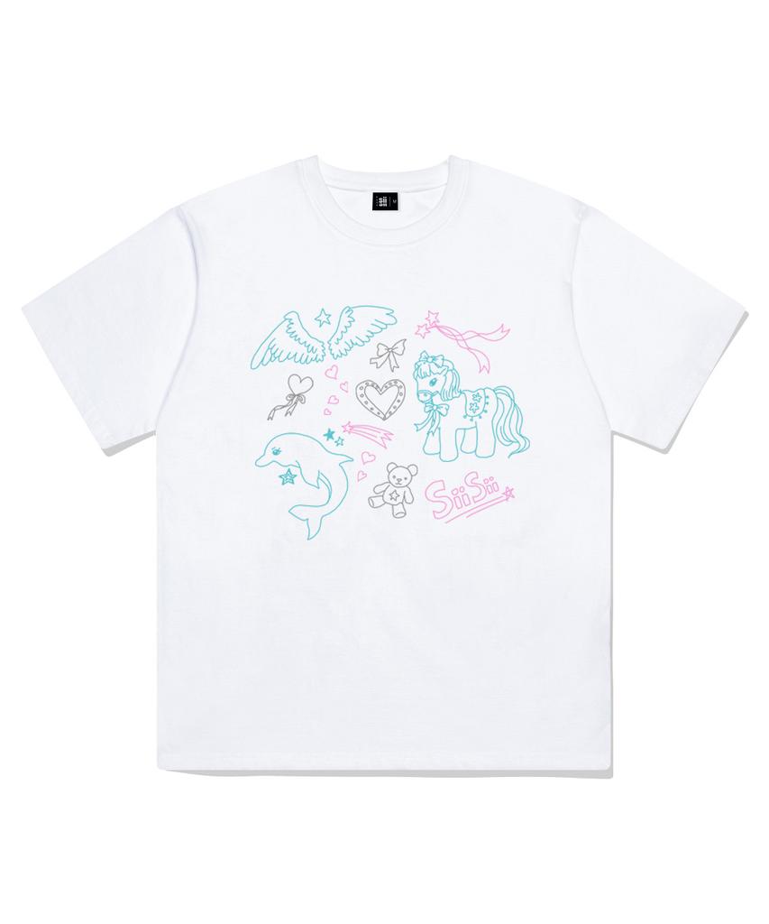 PAGESIISII Sisi Dreamy Drawing Print Short Sleeve T-Shirt Black