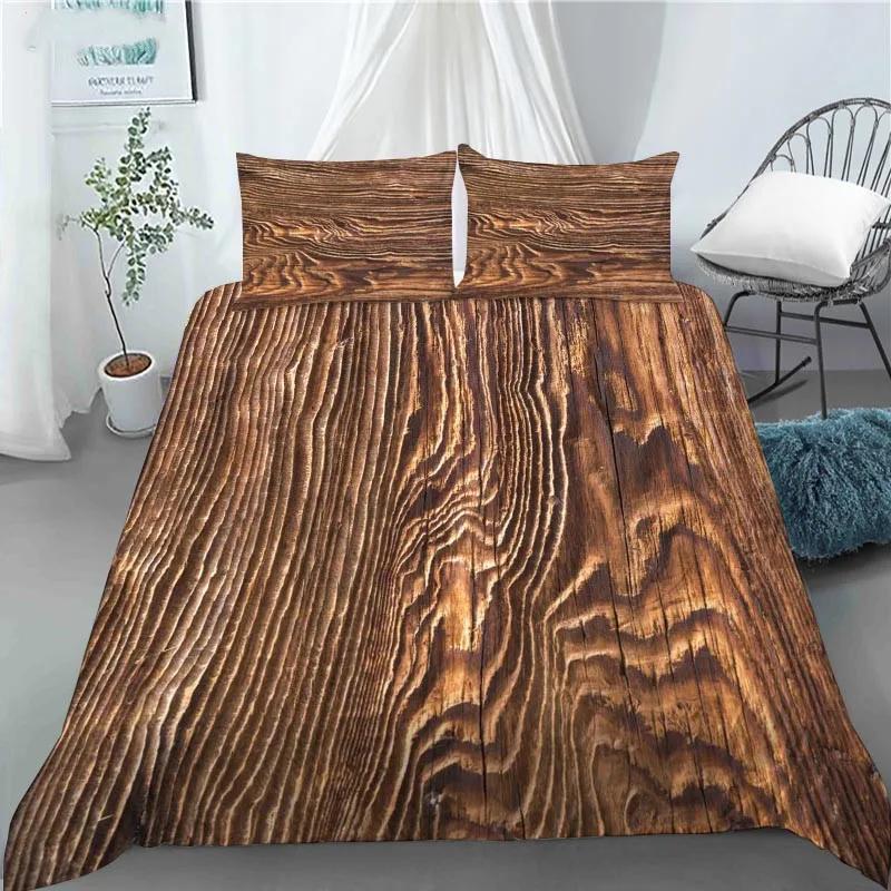 3D Modern Retro Wood Duvet Cover Lovely Pattern Polyester Quilt Cover Pillowcases For Kids Adults Bedroom Decor King Queen Size