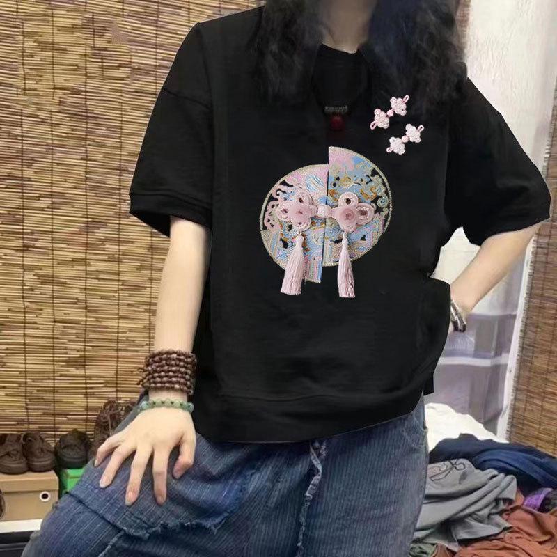 

Женская модная хлопковая футболка с коротким рукавом - Свободный крой, Утягивающий дизайн, Большой размер, Принт, Рукав до локтя 3XL [160-180 lbs]