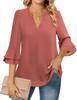 Women's V-Neck Double-Layer Chiffon Top with Flare & Tie-Waist Detailing