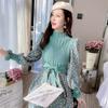Autumn Sweater Dresses for Women Winter Splicing Pullover Bandage Slim Knitting Dress Sweet Corduroy Floral Print Dress