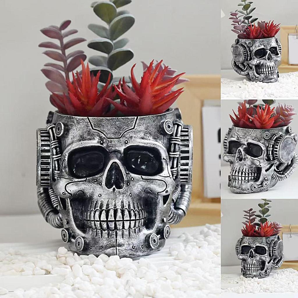 Skull Planter Spooky Gothic Display Pen Holder Skull Flower Pot Head Planter for Indoor Outdoor Home Bedroom Living Room Kitchen