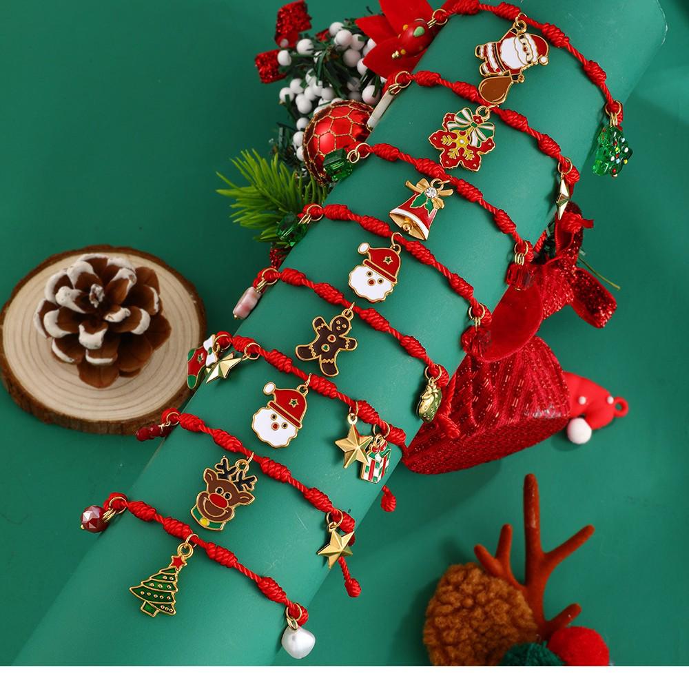 European-American Christmas Reindeer Bell Bracelet with Adjustable Santa, Candy Cane, and Cartoon Drip Oil Charm