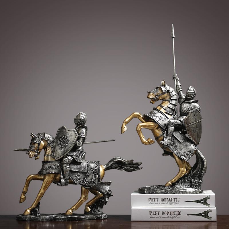 Nordic Luxury Knight and Horse Ornament: Elegant Chinese Style Decor for Living Room or Office