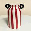 Ceramic Striped Flower Vase with Dual Handles Hand Painted Small Decorative Vase