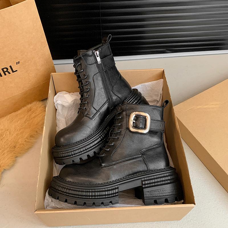 Fashion New Women's Ankle Boots New Designer Lace-up autumn winter 2024 High Quality Outdoors Solid Color Ladies Boots Botines De Mujer