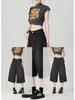 Women's Summer 2025 Light Blue High Waist Wide-Leg Denim Shorts