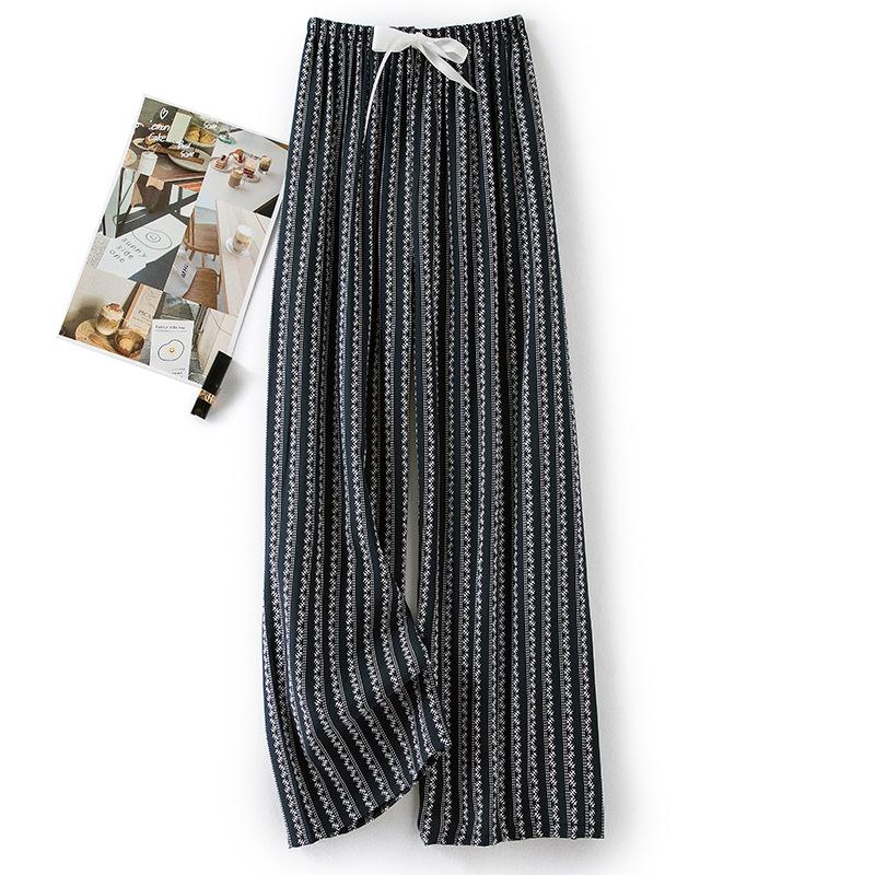 

Пижамные брюки из хлопкового шелка, женские летние тонкие антимоскитные широкие брюки, однотонные, для отдыха на открытом воздухе, для дома, с принтом, пляжные брюки Nine-minute One Size