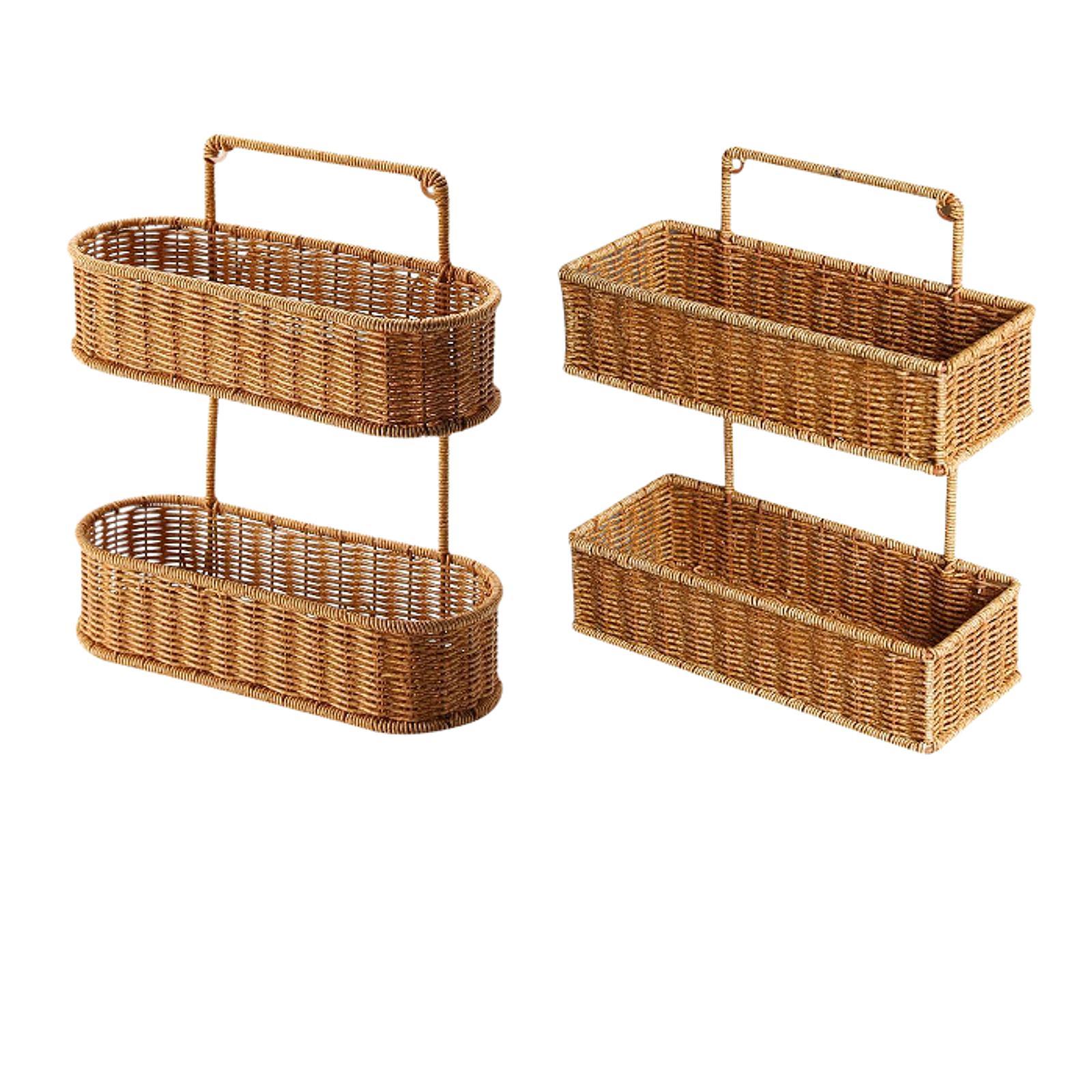Woven Hanging Organizer Basket, 2 Tier Hanging Fruit Basket, Hand Woven 2 Tier