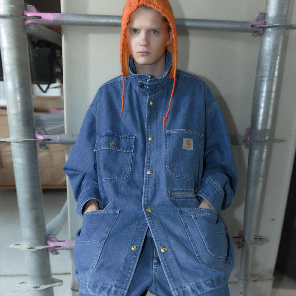 Carhartt WIP X INVINCIBLE Collaboration Multi-Pocket Label Logo Loose Removable Hood Denim Jacket Unisex jackets A242054-01-06