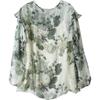 Zomerblouse voor dames van chiffon met groene bloemenprint en ruches aan de zoom.