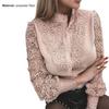 Women Shirt Blouse Lace Patchwork Solid Color Buttons Fashion Daily Wear Popular