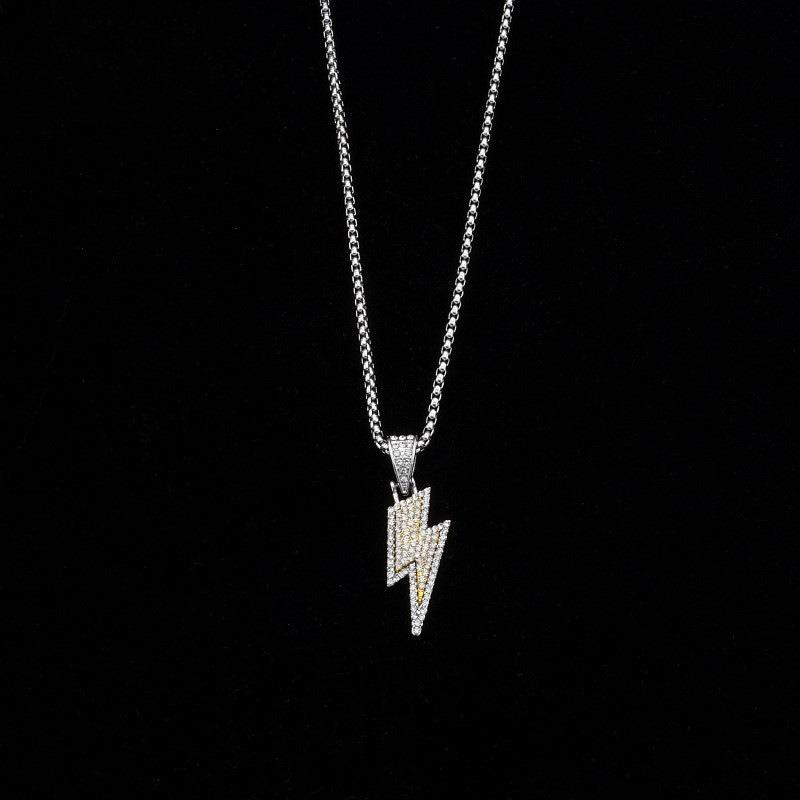 

Luxury Minimalist Diamond-Encrusted Lightning Necklace with Titanium Steel Chain for Men, Hip-Hop Style Pendant for Women, Summer Accessory Pearl necklace 60CM