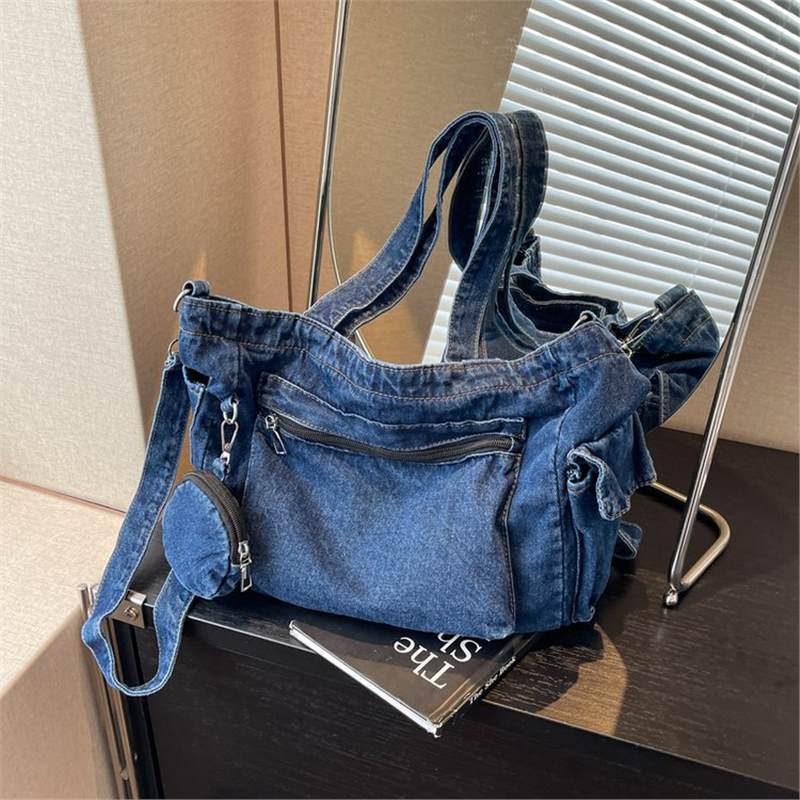 

Женская повседневная сумка 2025 лето новая сумочка легкая сумка через плечо на плечо ветер деним женская сумка темно-синий