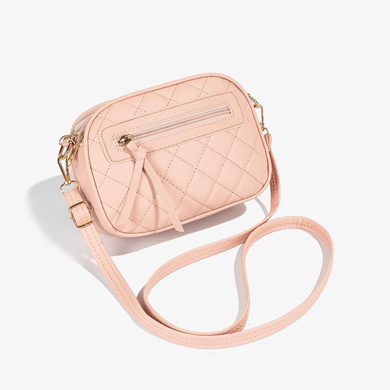 

Классическая вышитая ромбами маленькая квадратная сумка Модная универсальная женская сумка Маленькая квадратная сумка Хранение на молнии Сумка для мелочи розовый