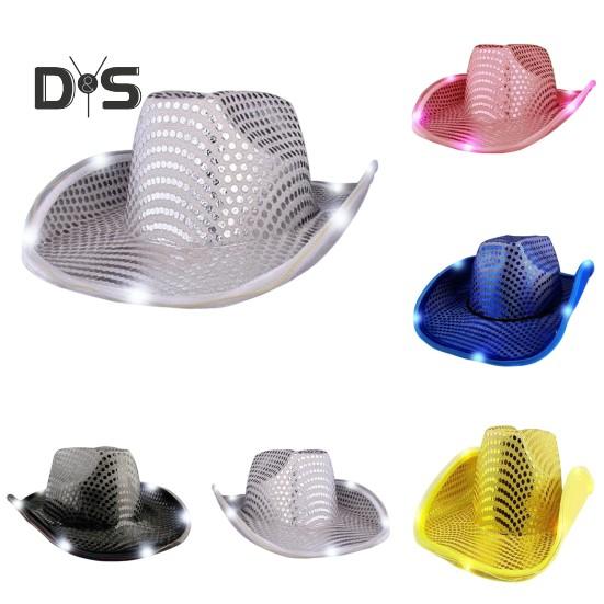 LED Light-Up Cowboy Hat Retro Western Style Luminous 5 Color Available Sunshade Sequin Cap Christmas Party Nightclubs Performance Photo Prop Cap