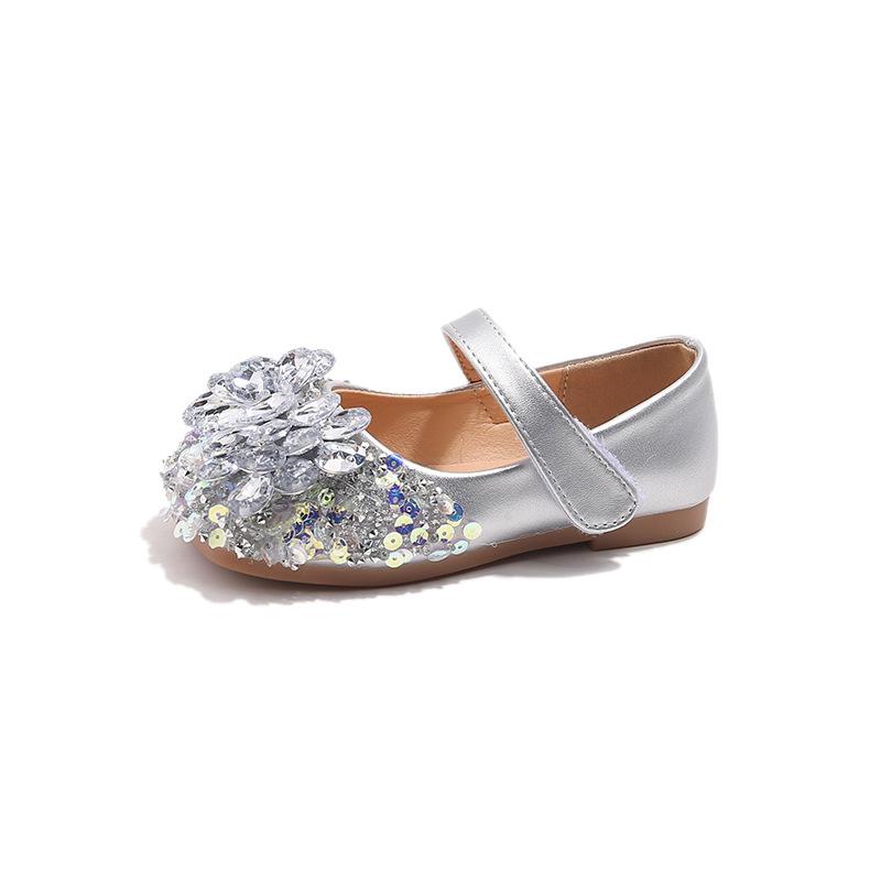 

Fashion Girls Princess Shoes with Sparkling Rhinestones Spring Fall Daily Baby Girl Shoes 3 pairs in one hand for sizes 23-25 серебряный
