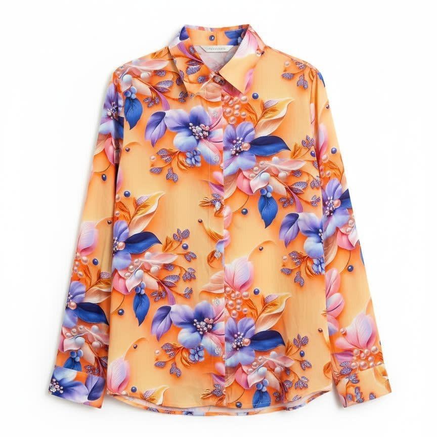 European & American Women's Printed Casual Loose Long Sleeve Shirt