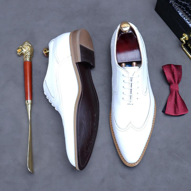 Fashion New White Shoes for Men Leather Shoes Men's Business Dress Breathable Leather Shoe British Lace-up Fashion Wedding Party