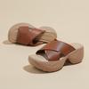 Retro vacation style soft bottom cool slippers women's summer new cross with thick bottom slope heel wear high heel Roman sandals