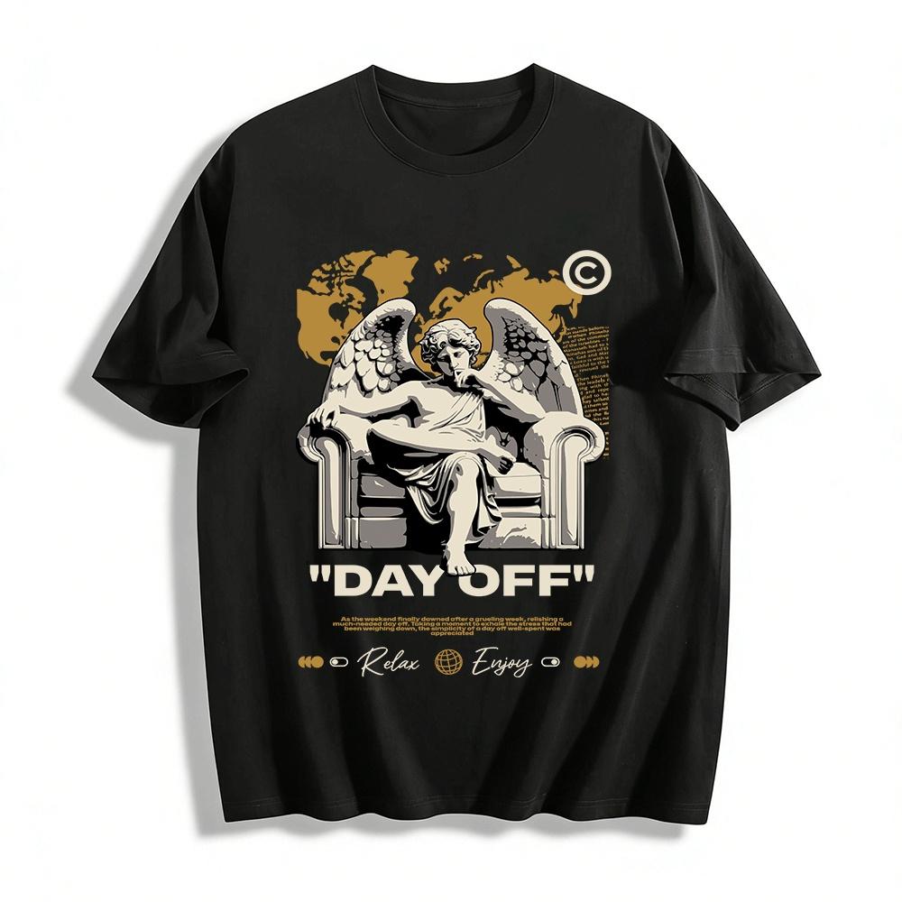 

Vintage Angel Statue Day Off Graphic Tee Casual Retro Top Pure cotton T-shirt XXS