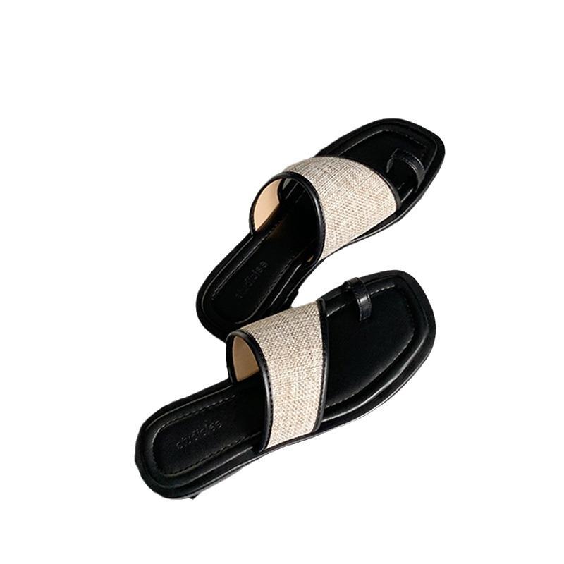 Zapatillas de Cuero Frescas con Tapa Plana en la Punta, Estilo Madre de Uva, de Una Sola Tira, para Mujer, para Vacaciones en la Playa en Verano