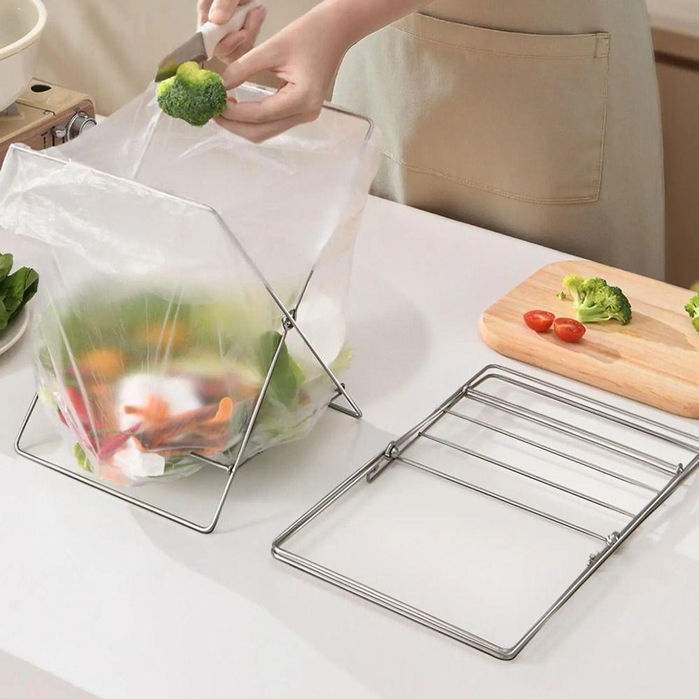 Stainless Steel Garbage Bag Bracket Compact Sink Towel Rack Sink Garbage Organizer Camping