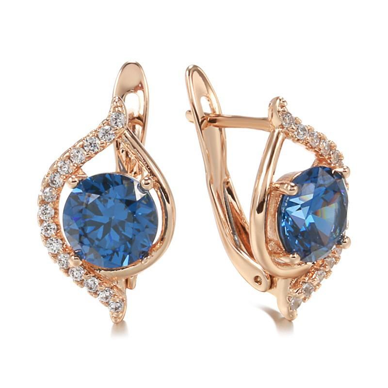 Stylish rose gold earrings for women, small and simple geometric blue zircon earrings, accessories