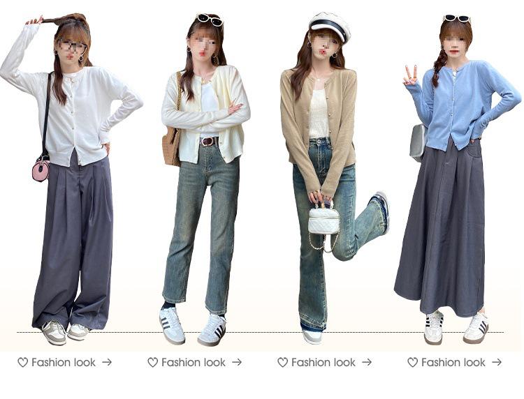 Women's Gray Knit Cardigan - High-End Wool, Long Sleeve, Waist-Cinched, Early Autumn Outerwear.