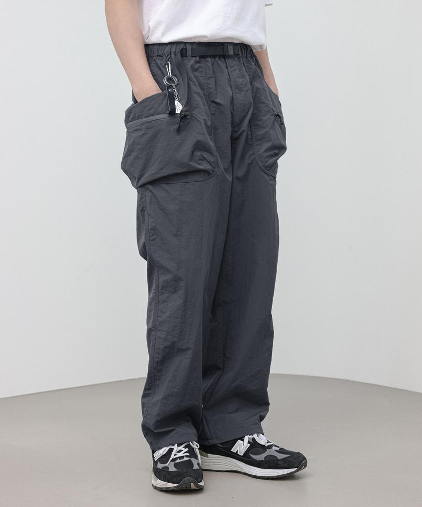 MODERMENT [Nylon] Belted Tech Cargo String Pants [Black]