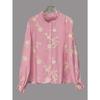 Women's Fall Winter Floral Print Long Sleeve Blouse Lapel Collar Lantern Sleeve Button Down Casual Elegant Shirt Top
