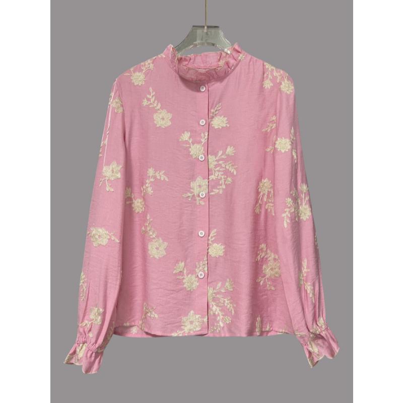 Women's Fall Winter Floral Print Long Sleeve Blouse Lapel Collar Lantern Sleeve Button Down Casual Elegant Shirt Top
