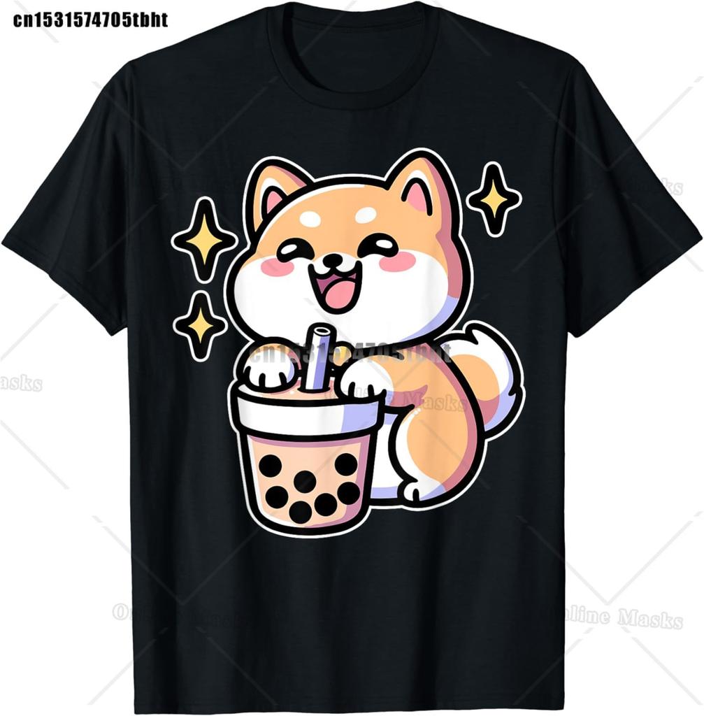 Kawaii Corgi Dog Shiba Inu Drinking Bubble Tea Boba TShirt Kawaii Drinks Outfit Japanese Shirt Harajuk Tees Anime Lover Tee