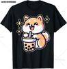 Kawaii Corgi Dog Shiba Inu Drinking Bubble Tea Boba TShirt Kawaii Drinks Outfit Japanese Shirt Harajuk Tees Anime Lover Tee