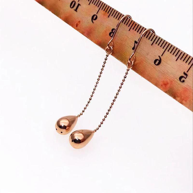 Simple 585 Purple Gold Shiny Drop Shaped Long Dangle Earring for Women Plated 14K Rose Gold Plated Classic Party Jewelry Gift
