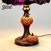 Fall Seasonal Display Halloween Pumpkin Bat Table Lamp Stained Glass Reading Light Gothic Decor Cozy Nightstand Light for Bedroom Bookshelf Unique