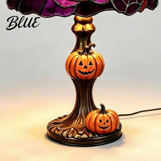 Fall Seasonal Display Halloween Pumpkin Bat Table Lamp Stained Glass Reading Light Gothic Decor Cozy Nightstand Light for Bedroom Bookshelf Unique