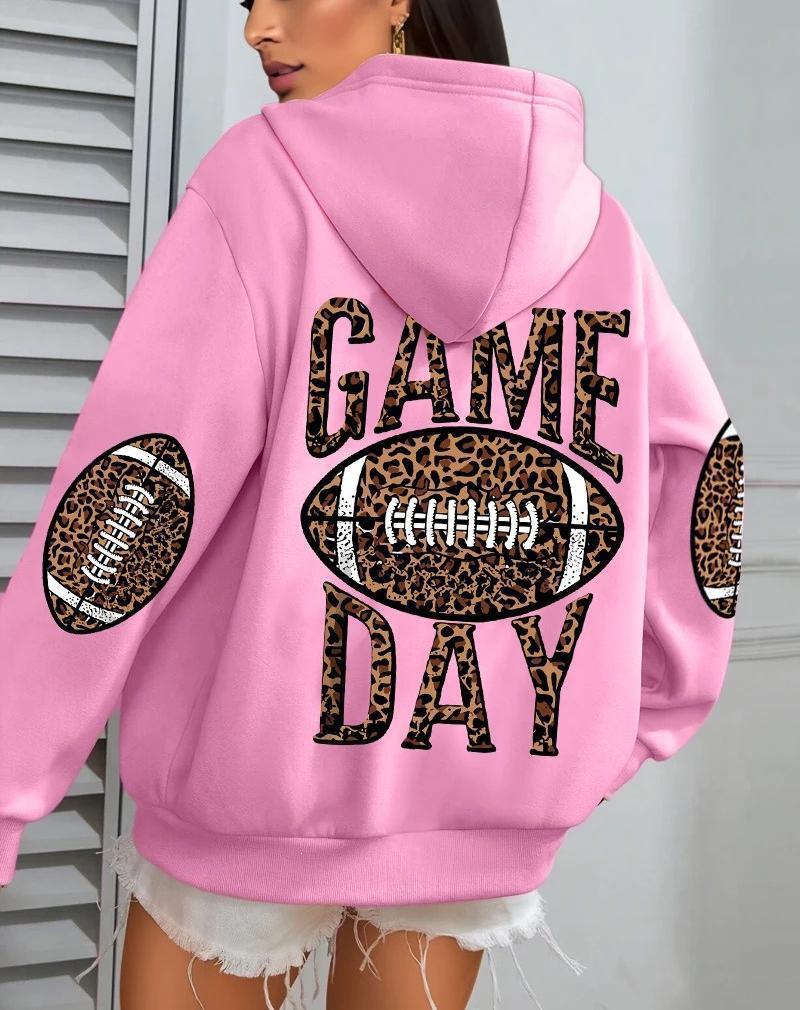 Sudadera de Rugby Holgada con Estampado de Leopardo y Bolsillos para Mujer