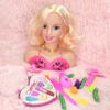 Makeup Pretend Playset for Girls, 17Pcs Hairdressing Styling Head Doll Makeup with Hair Dryer