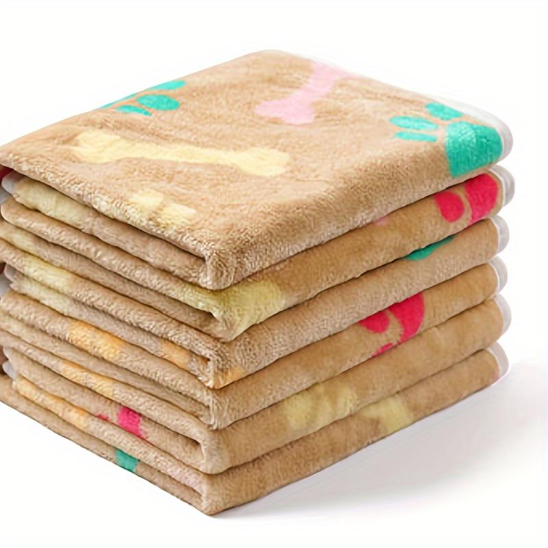 1-Pack Ultra-Soft Flannel Pet Blanket with Bone & Paw Print Pattern - Machine Washable, Cozy Comfort for Small To Large Dogs