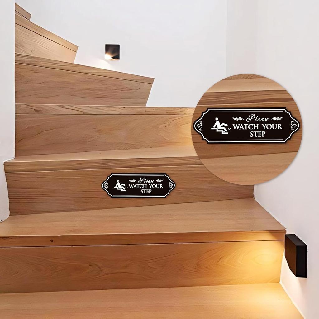 Please Watch Your Step Sign, Self-Adhesive Waterproof Vinyl Mind Your Step Sticker, Safety Sign for Home/House, Business, Restaurants and Offices