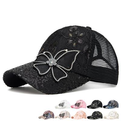 Summer Women's Rhinestone Bow Cap Mesh Breathable Sun Protection Baseball Cap Outdoor Sun Hat
