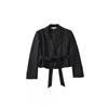 Womens Tailored Short Blazer Slim Fit Tie Waist Office Work Jacket